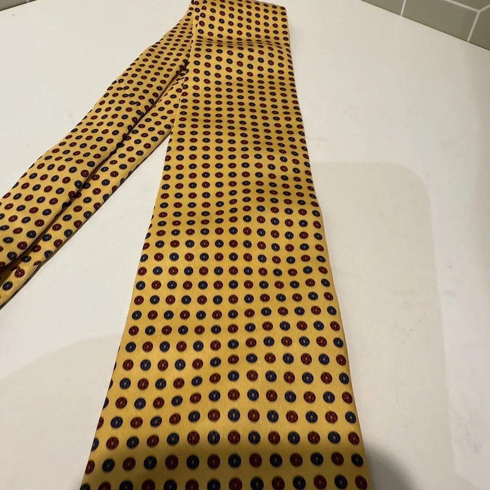 Vintage Polo Ralph Lauren‎ 100% Silk Tie Gold Purple Geometric Hand Made USA